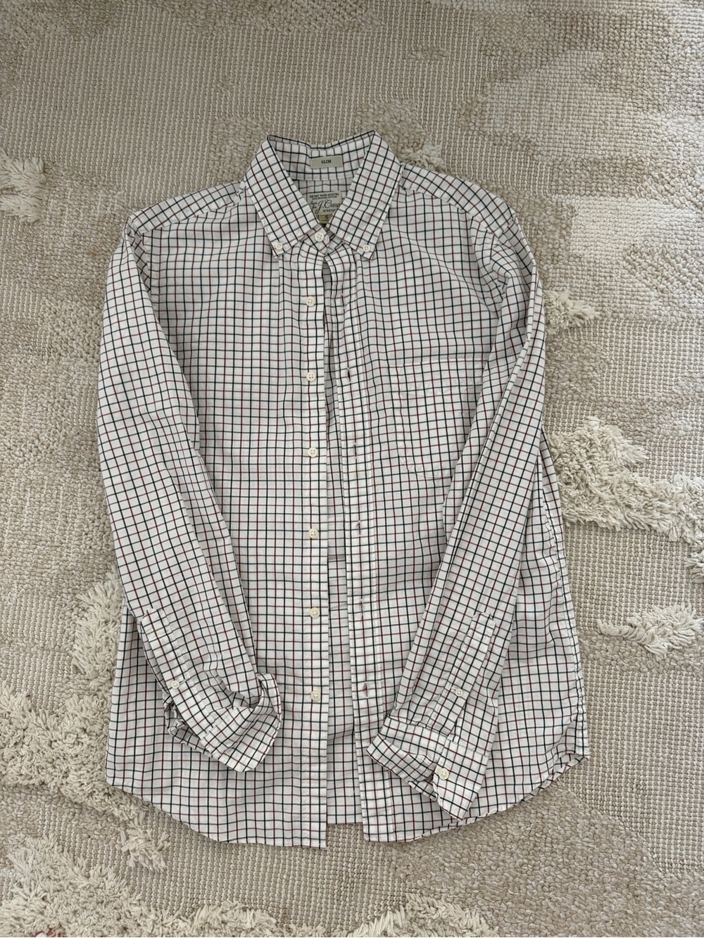 J. Crew Men's White Plaid Button-Down Shirt